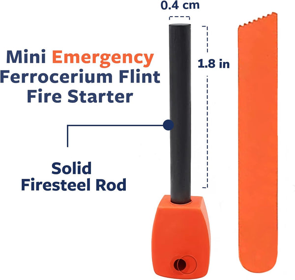 Prep-Right® Survival - Mini Alloy Ferrocerium Flint Fire Starter, Thick Waterproof Fire Steel Magnesium Camping Tool for Survival Kits, Hiking, Backpacking, and Emergency Situations