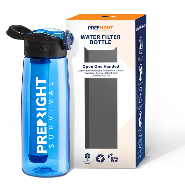  Prep-Right Survival - 4-Stage Water Filter Bottle, BPA-Free Water  Bottle for Survival Gear, Camping, and Travel, Black : Sports & Outdoors